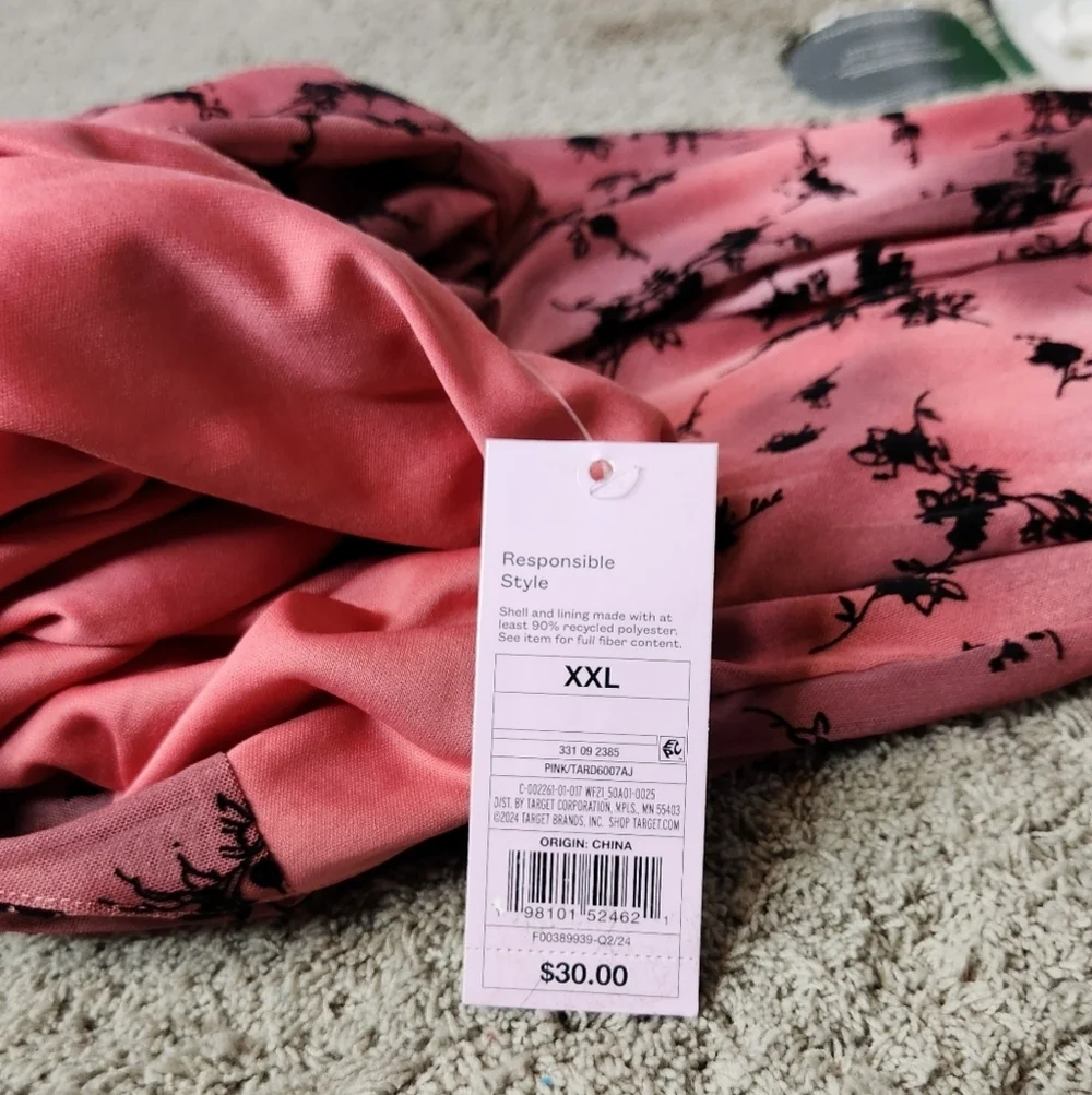 Women's Flocked Mesh Midi Slip Dress-Wild Fable Pink/Black Floral CrissCross XXL